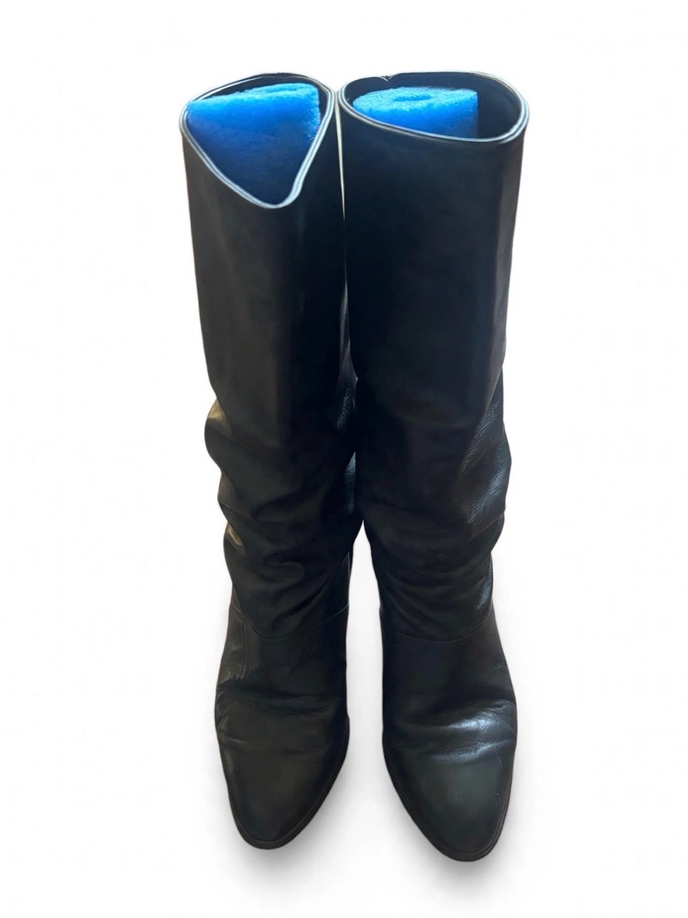 Vintage Joyce California 7.5 M Black Leather Slouchy Mid Calf Boots Pointed Toe
